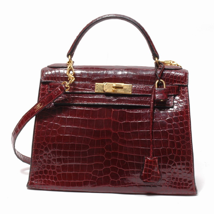 HERMES AUTHENTIC KELLY 28 CROCODILE BAG NILOTICUS RED | eBay